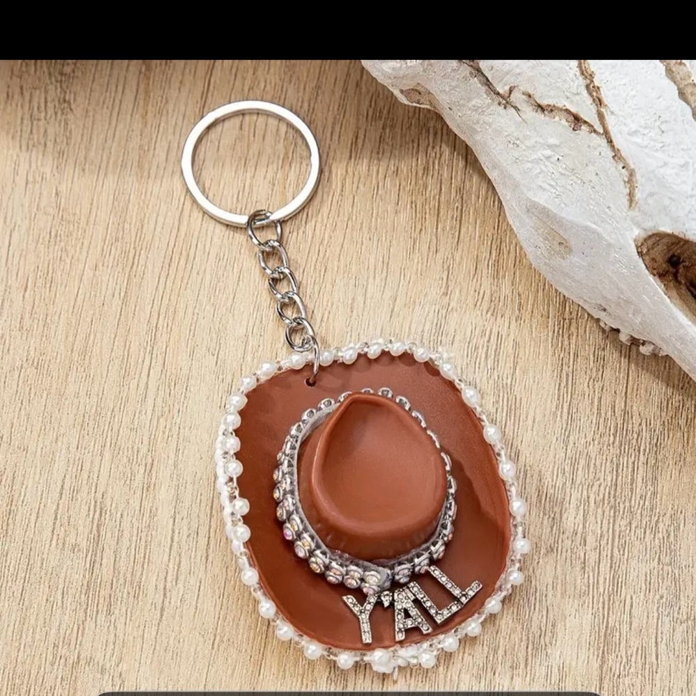 Western cowgirl hat keychain